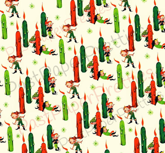 Vintage Retro Printable Christmas Elf Gift Wrap Cute Kitsch Elves Candles Collage Sheet Instant Digital Download Wrapping Paper Clip Art