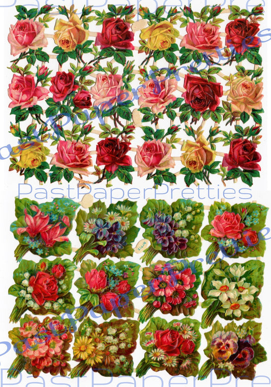 Vintage Antique Victorian Roses and Nosegay Flower Bouquets Printable Paper Scraps Collage Sheet PDF Instant Digital Download German Diecuts