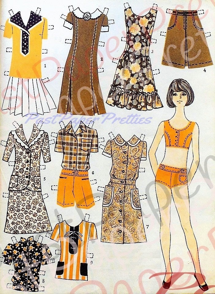 Vintage Printable Paper Dolls 4 Cute European Girls and Clothing Collage Sheets 1970s Fashions Cut Out Dolls PDF Instant Digital Download