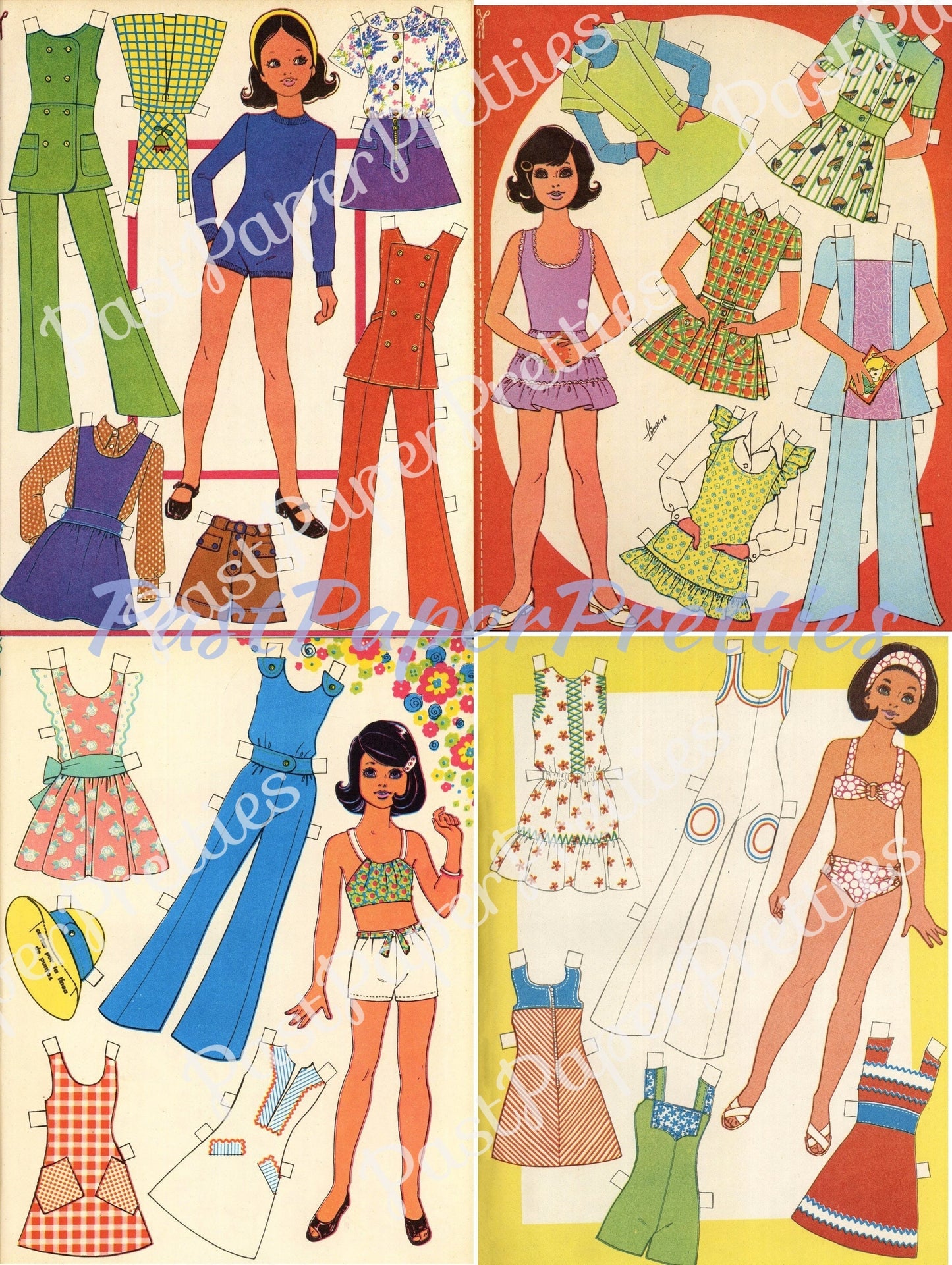 Vintage Printable Paper Dolls Retro Seventies Summer Girls Collage Sheets 1970s Fashions Cut Out Dolls PDF Instant Digital Download 17 Pages