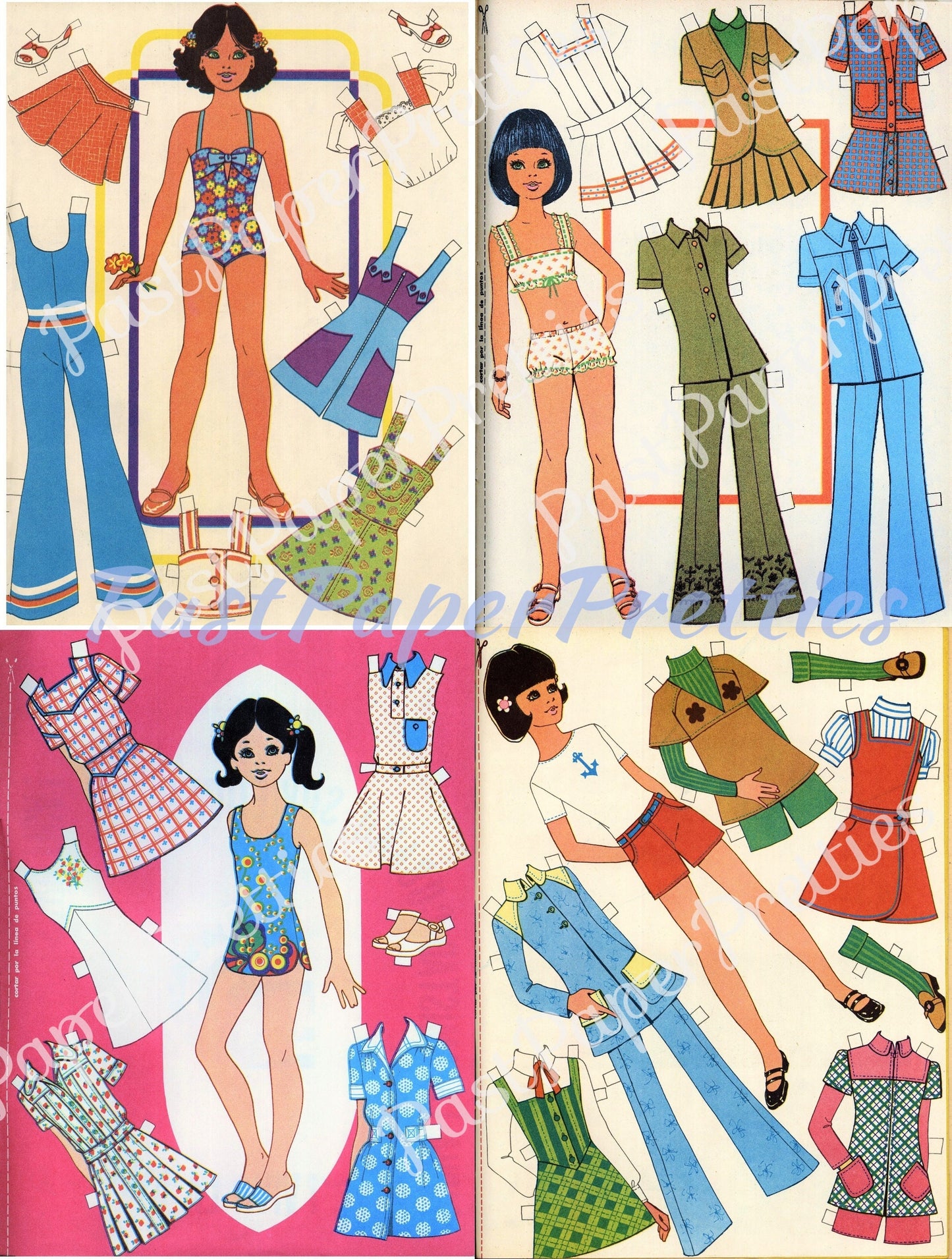 Vintage Printable Paper Dolls Retro Seventies Summer Girls Collage Sheets 1970s Fashions Cut Out Dolls PDF Instant Digital Download 17 Pages