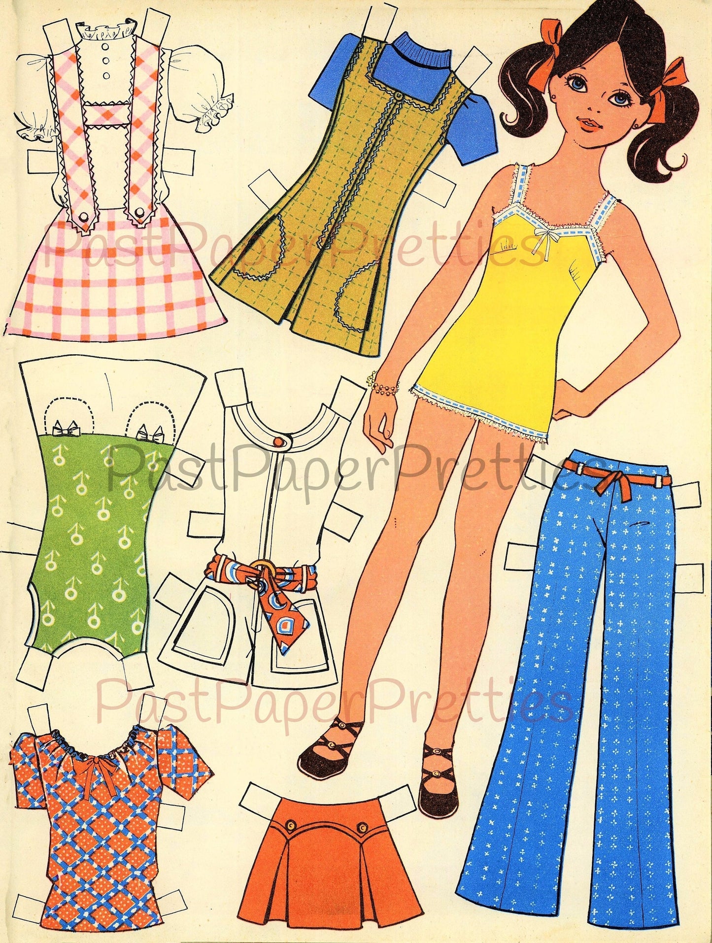 Vintage Printable Paper Dolls Retro Seventies Summer Girls Collage Sheets 1970s Fashions Cut Out Dolls PDF Instant Digital Download 17 Pages