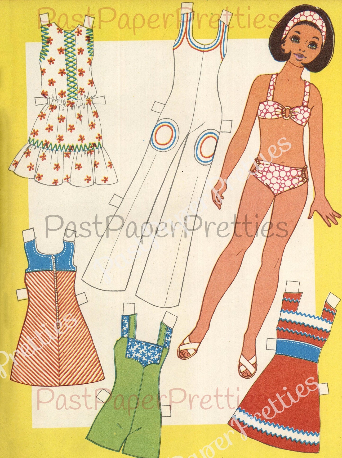 Vintage Printable Paper Dolls Retro Seventies Summer Girls Collage Sheets 1970s Fashions Cut Out Dolls PDF Instant Digital Download 17 Pages