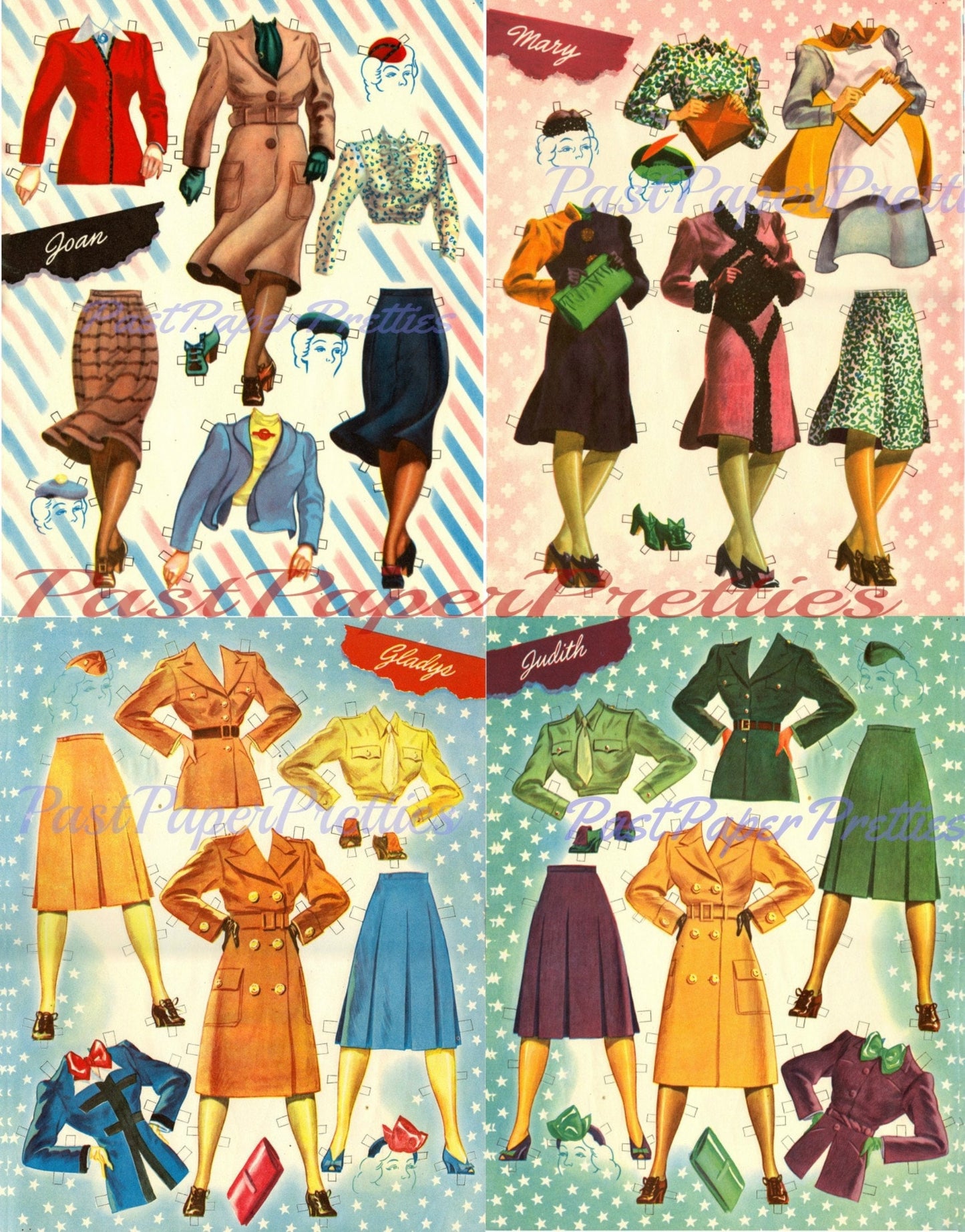 Vintage Paper Dolls Girls In the War Turnabout Doll Book c. 1943 Printable PDF Instant Digital Download WWII Era Girl Power Wartime Ladies