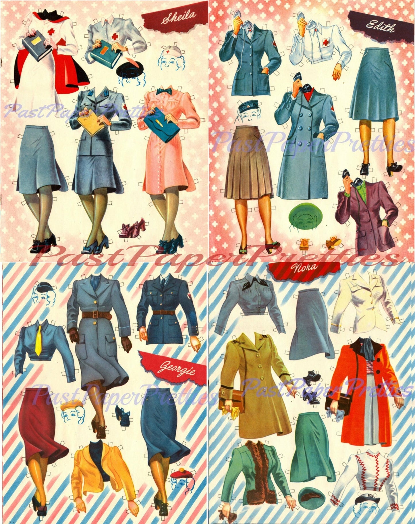 Vintage Paper Dolls Girls In the War Turnabout Doll Book c. 1943 Printable PDF Instant Digital Download WWII Era Girl Power Wartime Ladies