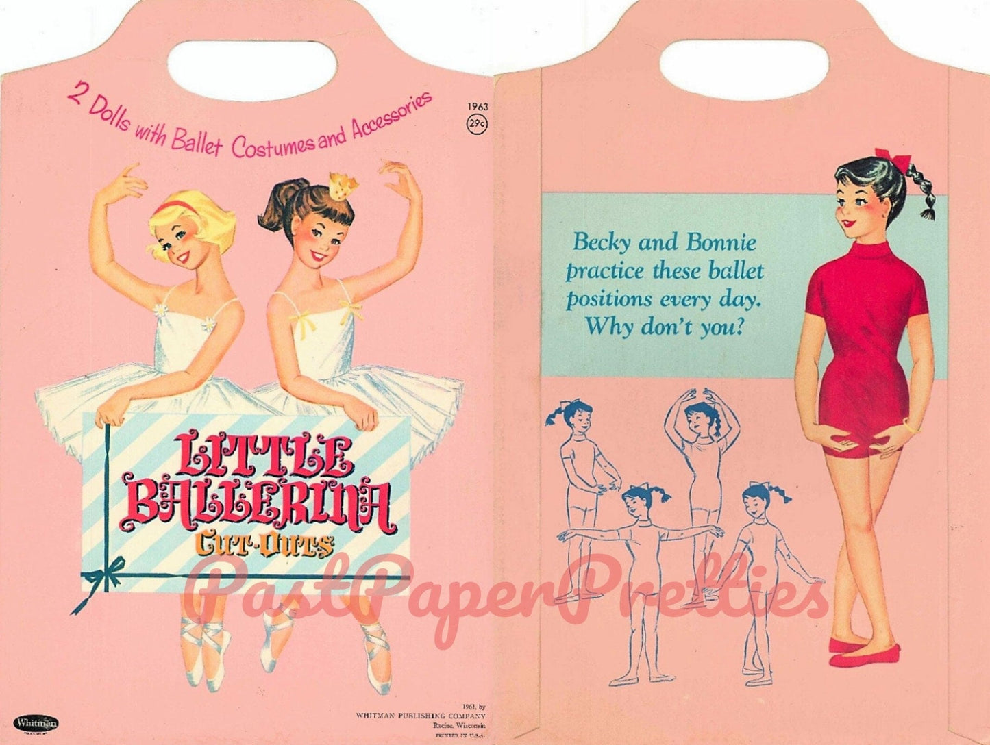 Vintage Paper Dolls Little Ballerina Cut-Outs c. 1961 Printable PDF Instant Digital Download 2 Cute Ballet Dancer Girls Clip Art