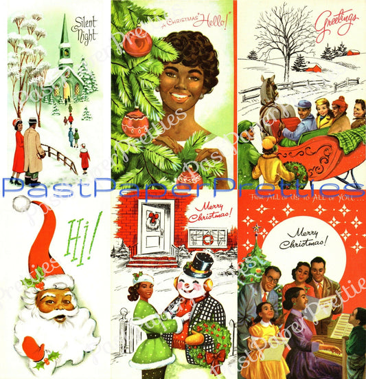 10 Vintage Printable Christmas African American Family Card Images PDF Instant Digital Download Mid Century Black Family MCM Holiday Clipart