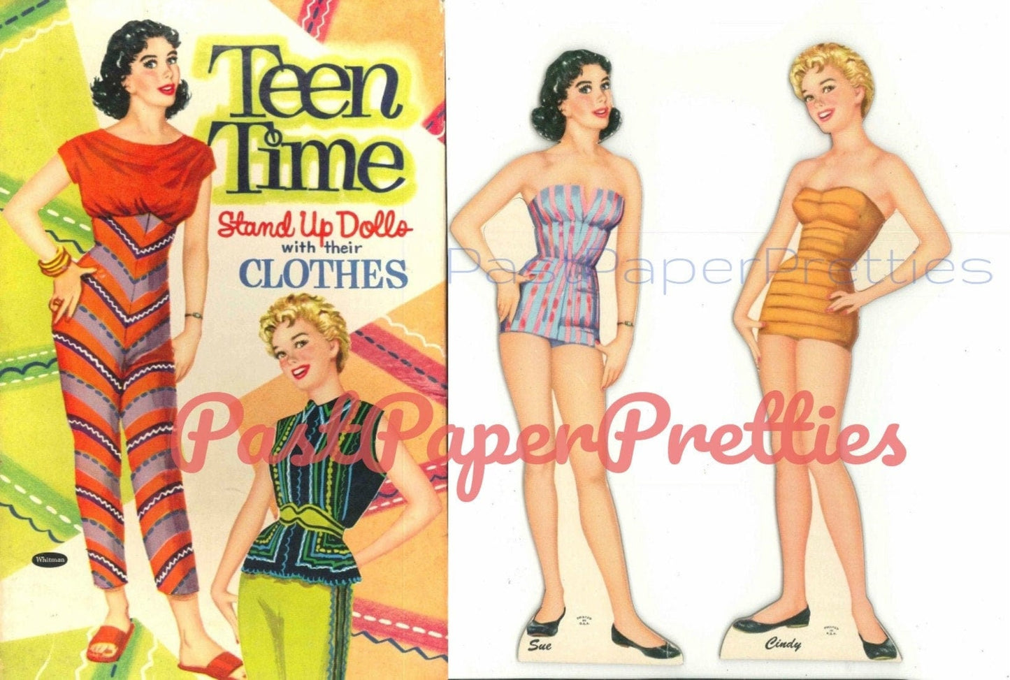 Vintage Paper Dolls Teen Time Stand Up Dolls with their Clothes c. 1960 Printable PDF Instant Digital Download 2 Pretty Teenagers Clip Art