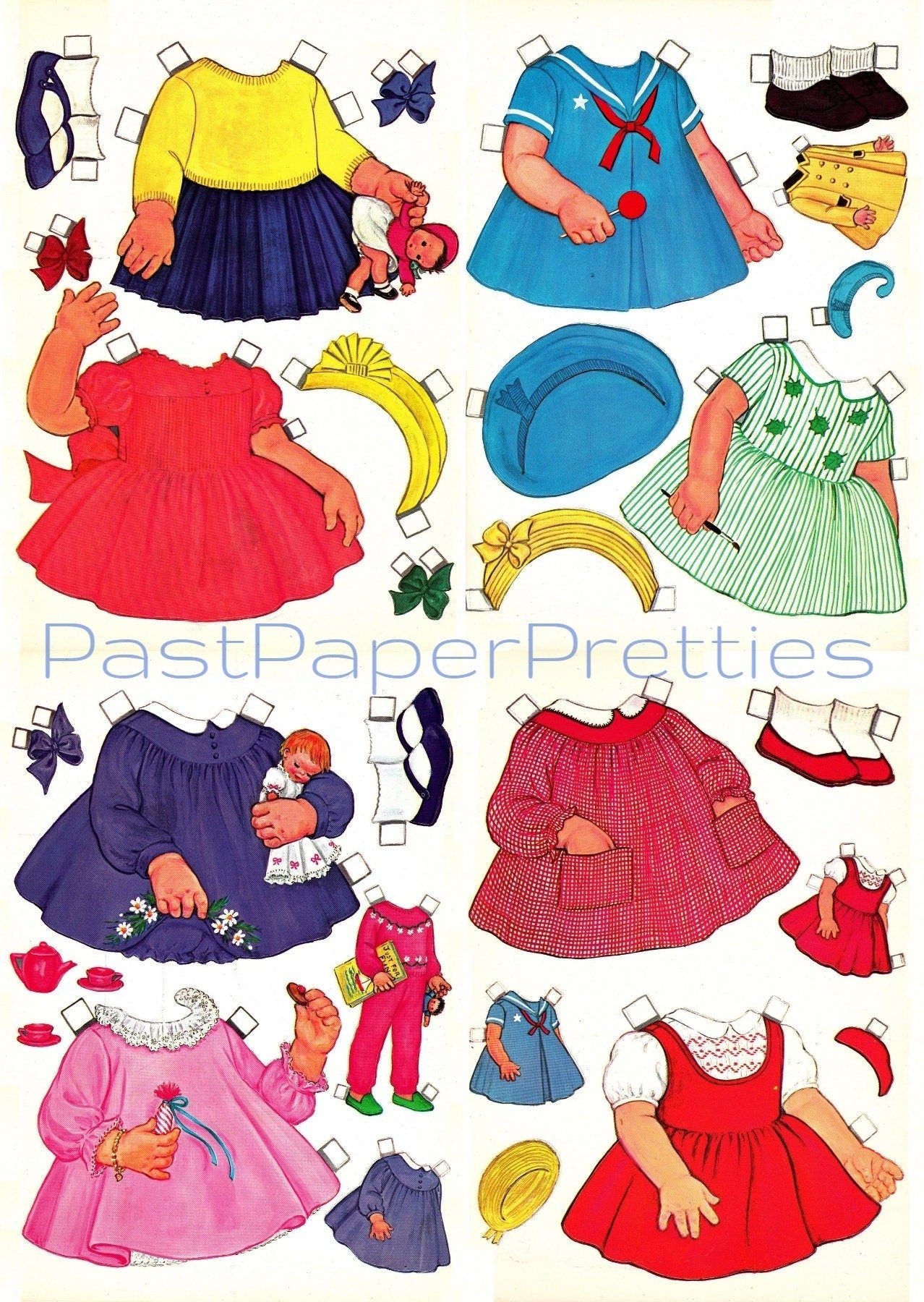 Vintage Paper Dolls Polly and Her Dolly 1971 Printable PDF Instant Digital Download Cute Little Girl and Her Doll Pretty Clothes Clip Art