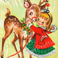 Vintage Printable Cute Christmas Girl and Reindeer Card Image Retro 1950s PDF Instant Digital Download Kitsch Holiday Clipart JPEG PNG