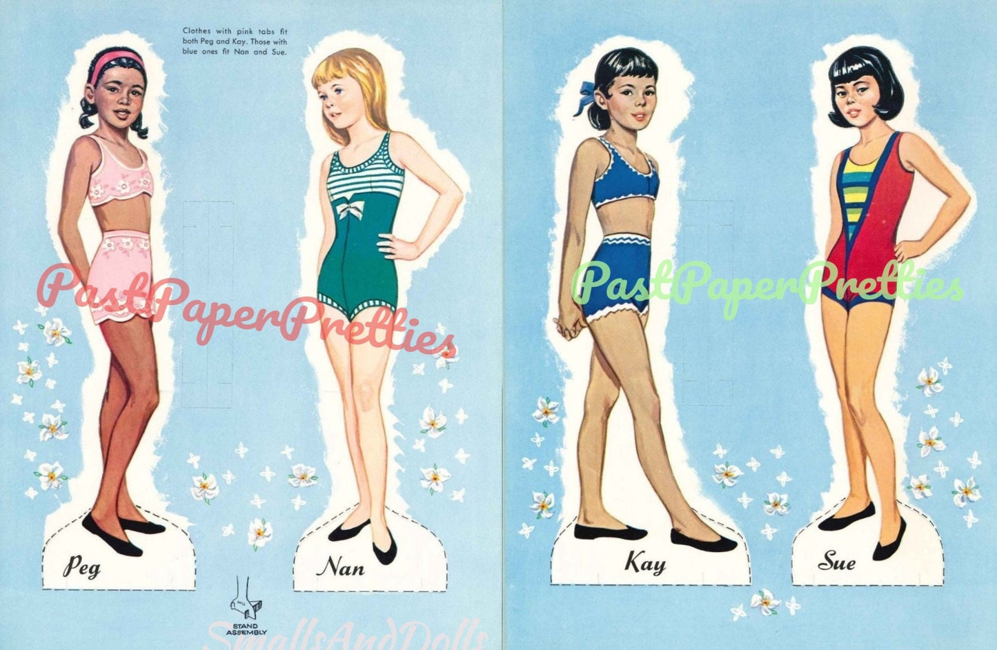 Vintage Paper Dolls Peg Nan Kay Sue International Friends c. 1966 Printable PDF Instant Digital Download Cute Preteens Tweens Teens Clip Art