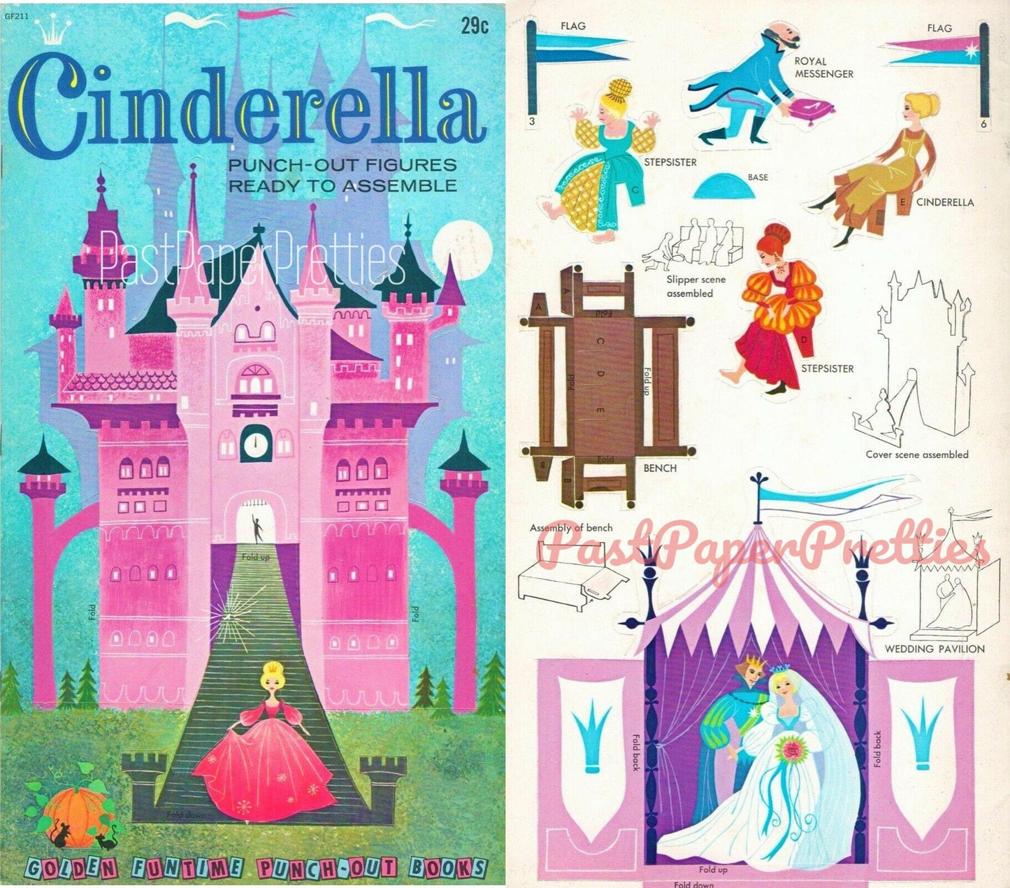 Vintage Paper Dolls Cinderella Punch-Out Figures Printable Playset 1962 PDF Instant Digital Download Cute Fairytale Paper Craft Set