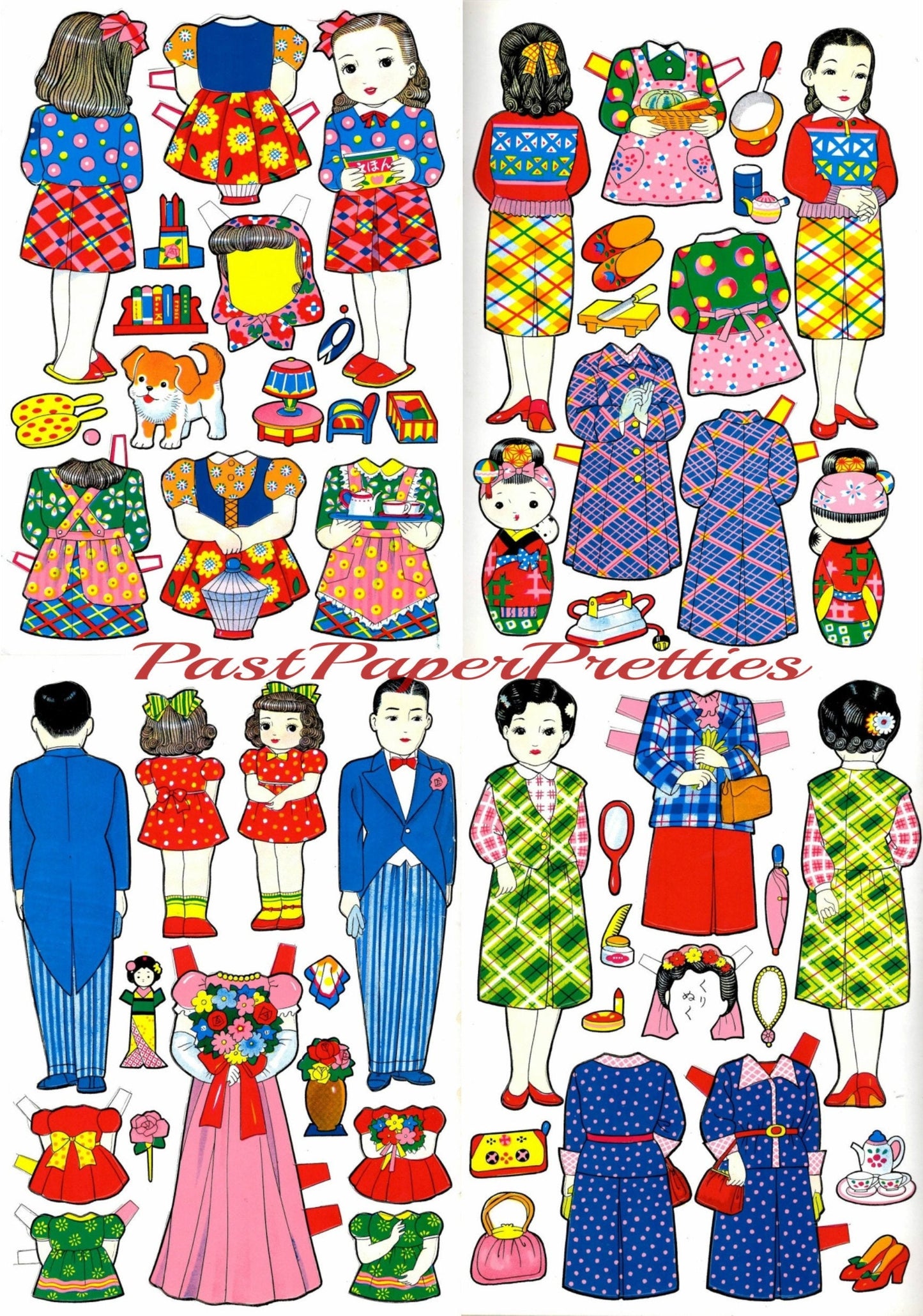 Vintage Printable Japanese Cut Out Dressing Book Paper Dolls Collage Sheets Cute Kawaii Paper Toys PDF Instant Digital Download 8 Sheets