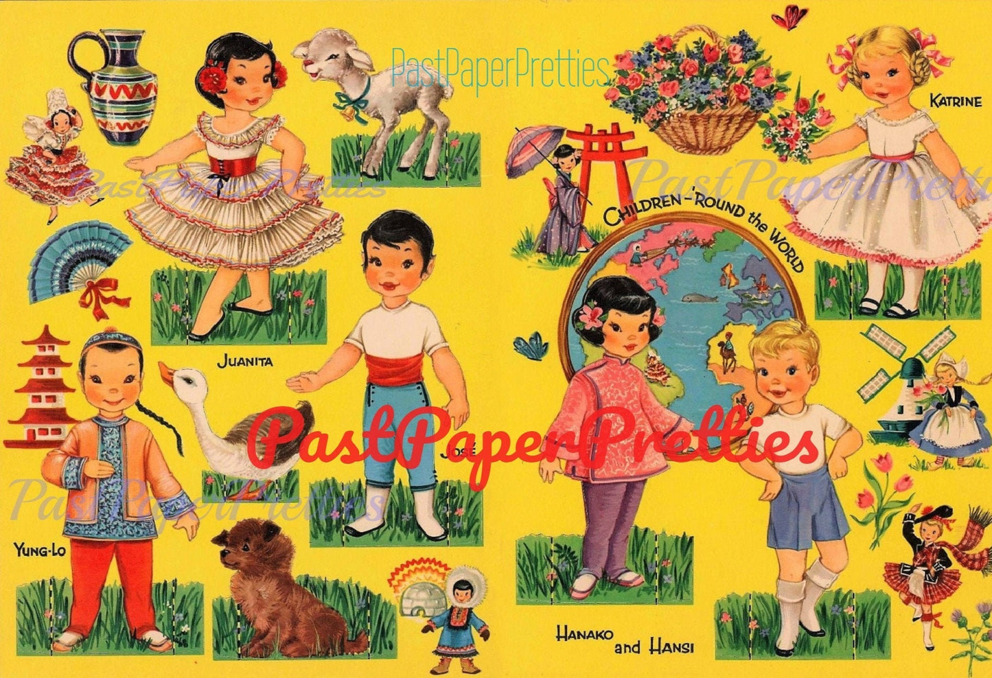 Vintage Paper Dolls Children 'Round The World 1955 PDF Instant Digital Download Kitschy Cute International Girls Boys Printable Clip Art