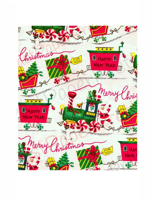 Vintage Printable Christmas Gift Wrap Santa Claus Train Peppermint Express Instant Digital Download Retro Xmas Wrapping Paper Clip Art Image