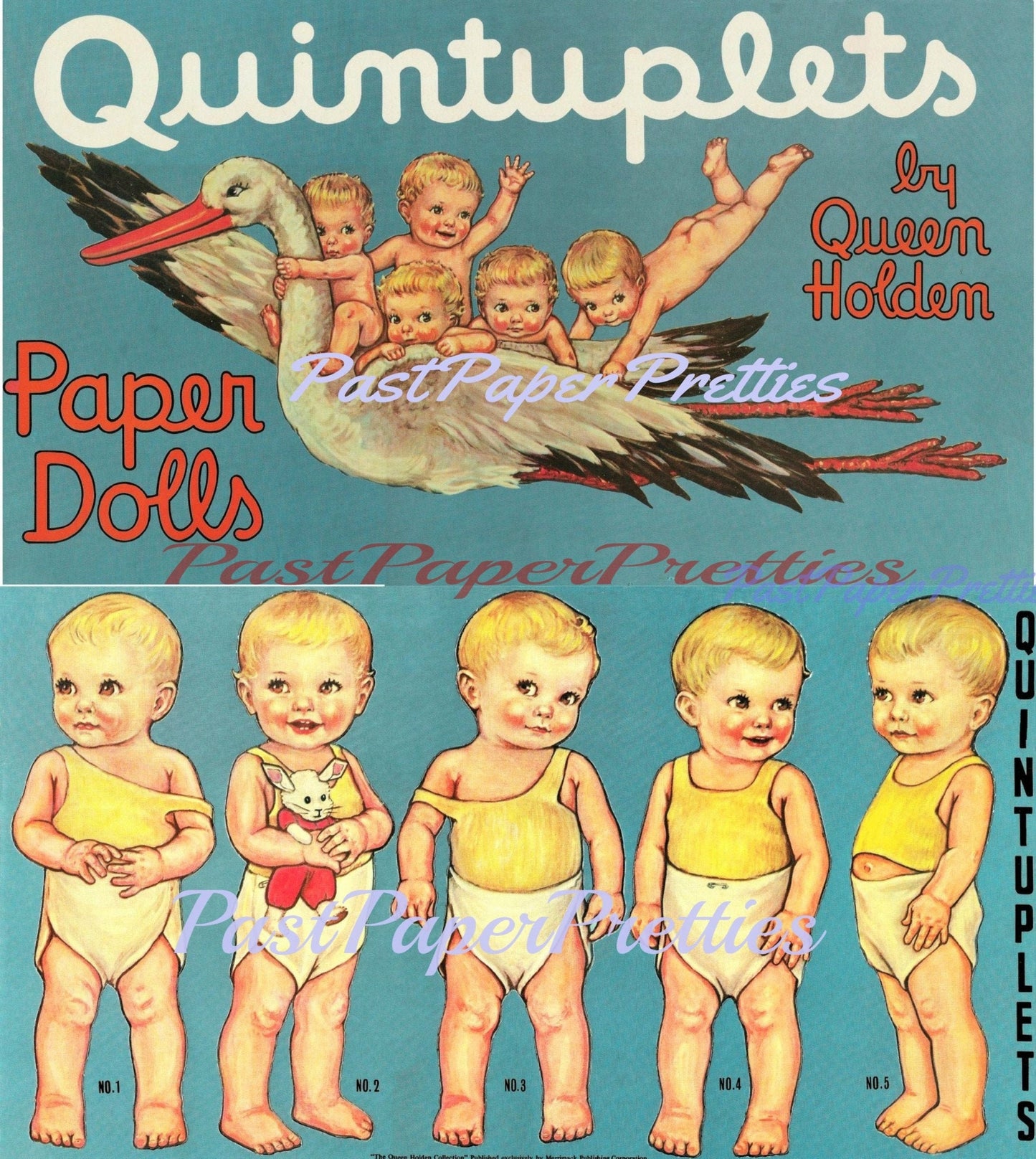 Vintage Paper Dolls Quintuplets Baby Quints c. 1940s Printable PDF Instant Digital Download Kitsch Cute Toddler Babies Siblings Clip Art