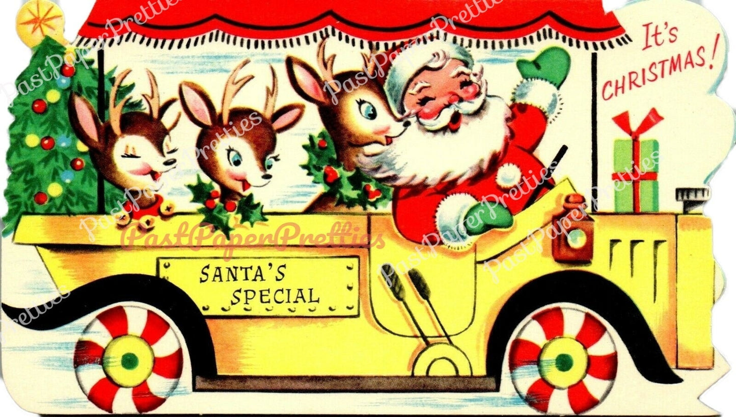 Vintage Printable Santas Special Delivery Vehicles Christmas Cards PDF Instant Digital Download Kitsch Mid Century Car Truck Bus Images