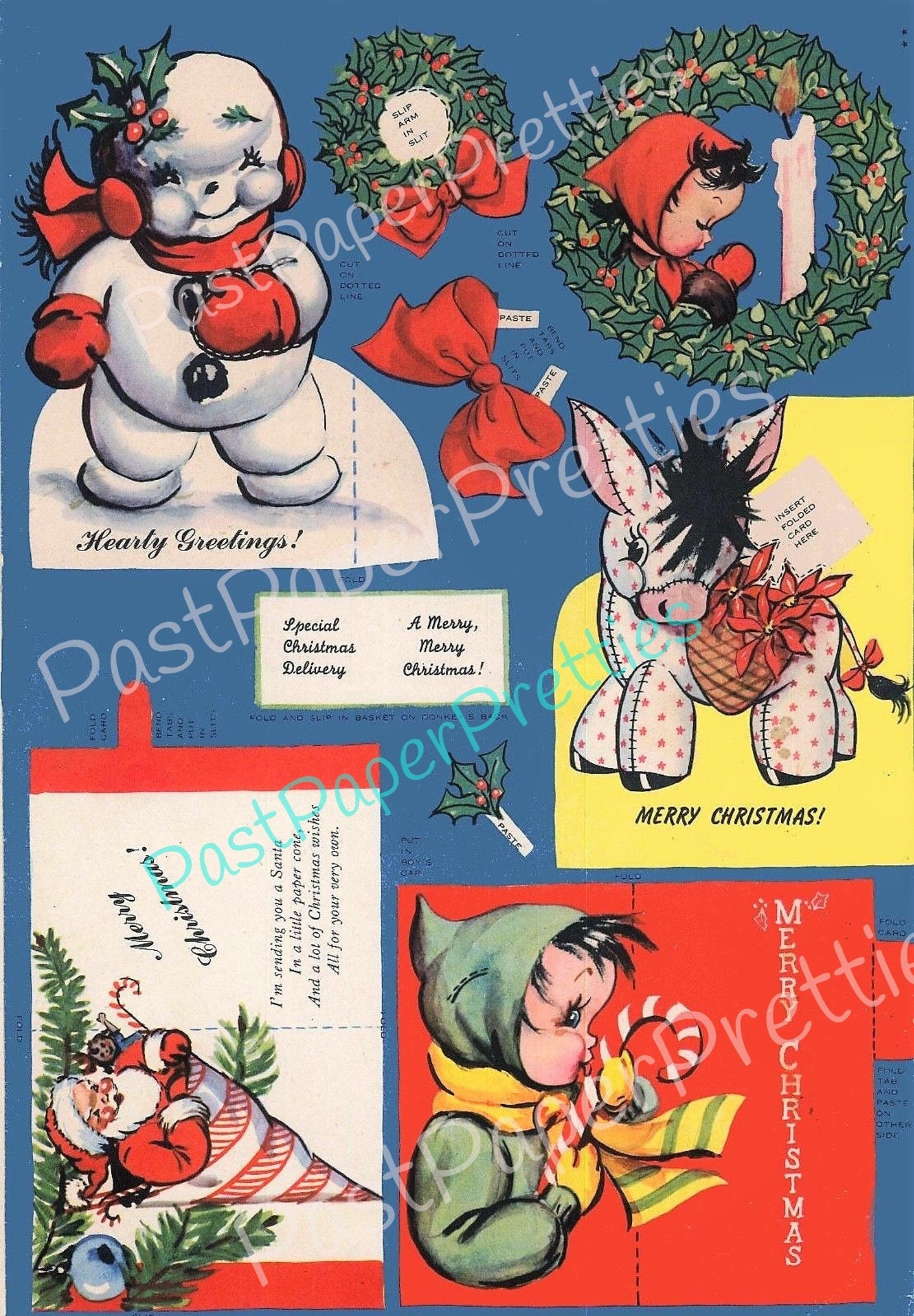 Vintage Printable Retro Christmas Cards Cut Outs 20 Designs PDF Instant Digital Download 1956 Kitsch Kawaii Kids Angels Holiday Clip Art