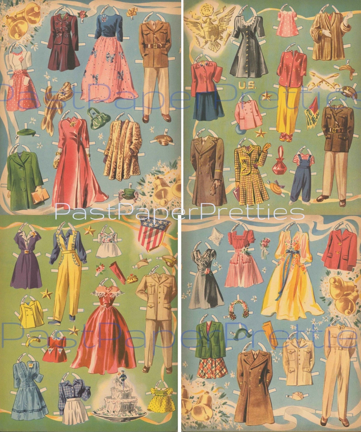 Vintage Paper Dolls Military Wedding 1943 WWII Printable PDF Instant Digital Download Beautiful Wartime Bride Groom Clipart