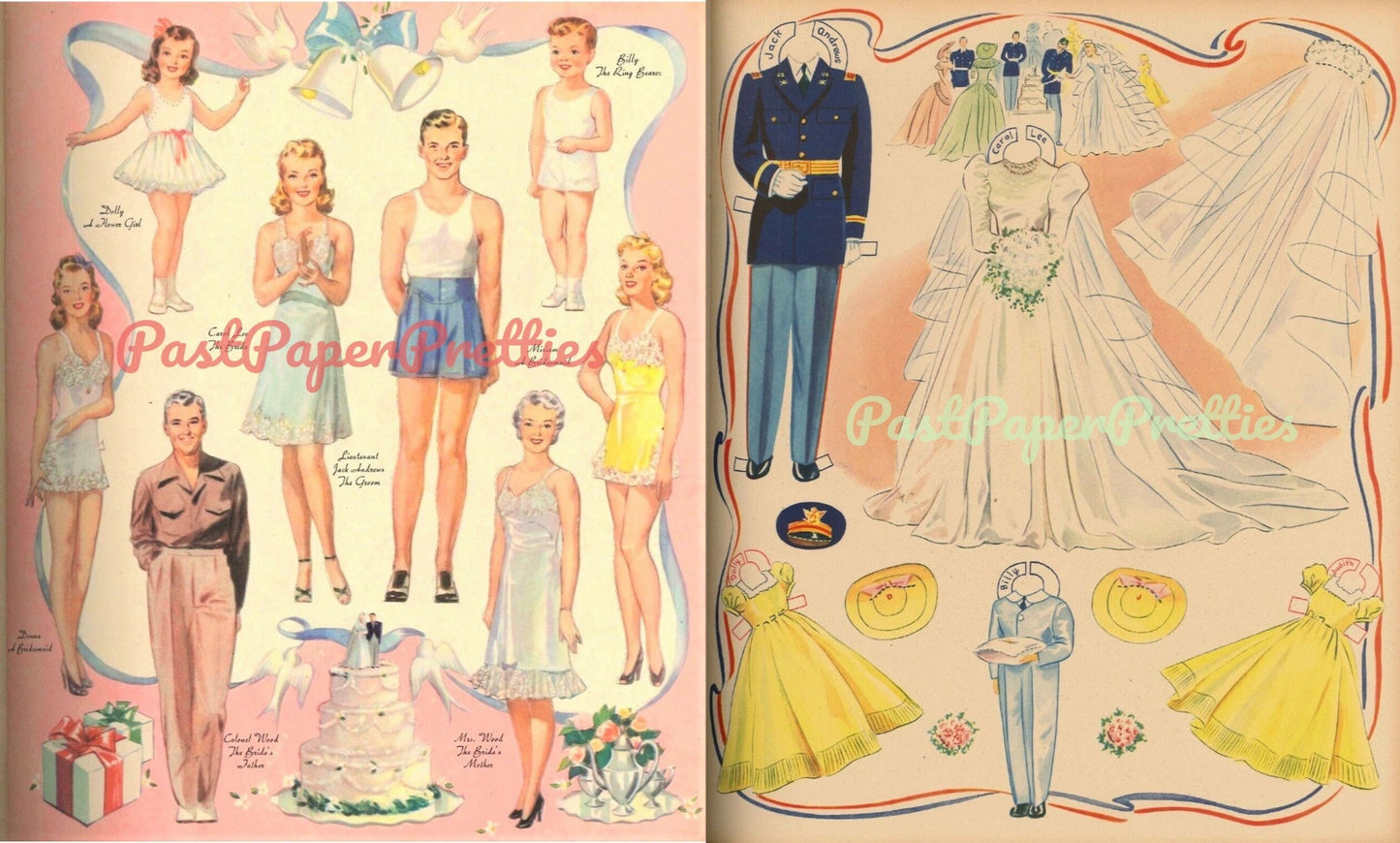 Vintage Paper Dolls Bride and Groom Military Wedding Party c. 1941 WWII Printable PDF Instant Digital Download 16 Dolls Wartime Clip Art