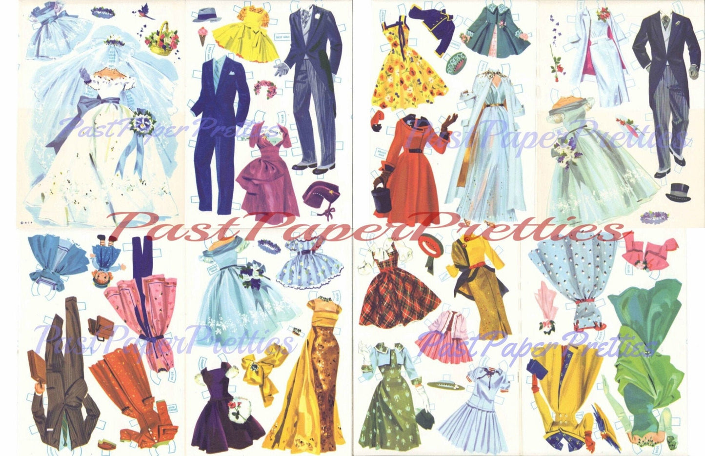 Vintage Paper Dolls The Heavenly Blue Wedding c. 1955 Printable PDF Instant Digital Download Wedding 6 Bridal Party Dolls & Clothes Clip Art