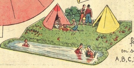 Vintage Camping Scene Printable Paper Model Cut Outs Instant Digital Download Miniature People Campsite Tents Diorama 1930s Papercraft