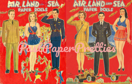 Vintage Paper Dolls Air Land and Sea WWII Air Force Army Navy Military Dolls 1943 Printable PDF Instant Digital Download Wartime Clip Art