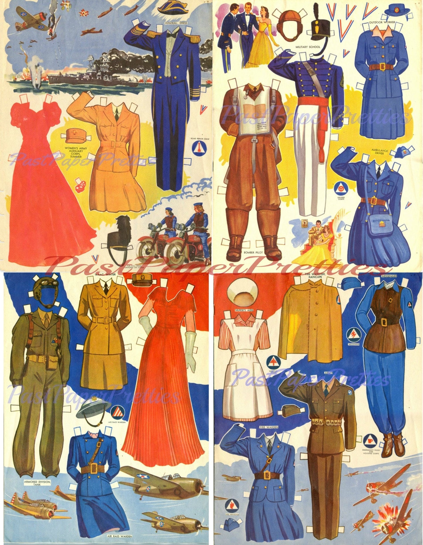 Vintage Paper Dolls Air Land and Sea WWII Air Force Army Navy Military Dolls 1943 Printable PDF Instant Digital Download Wartime Clip Art