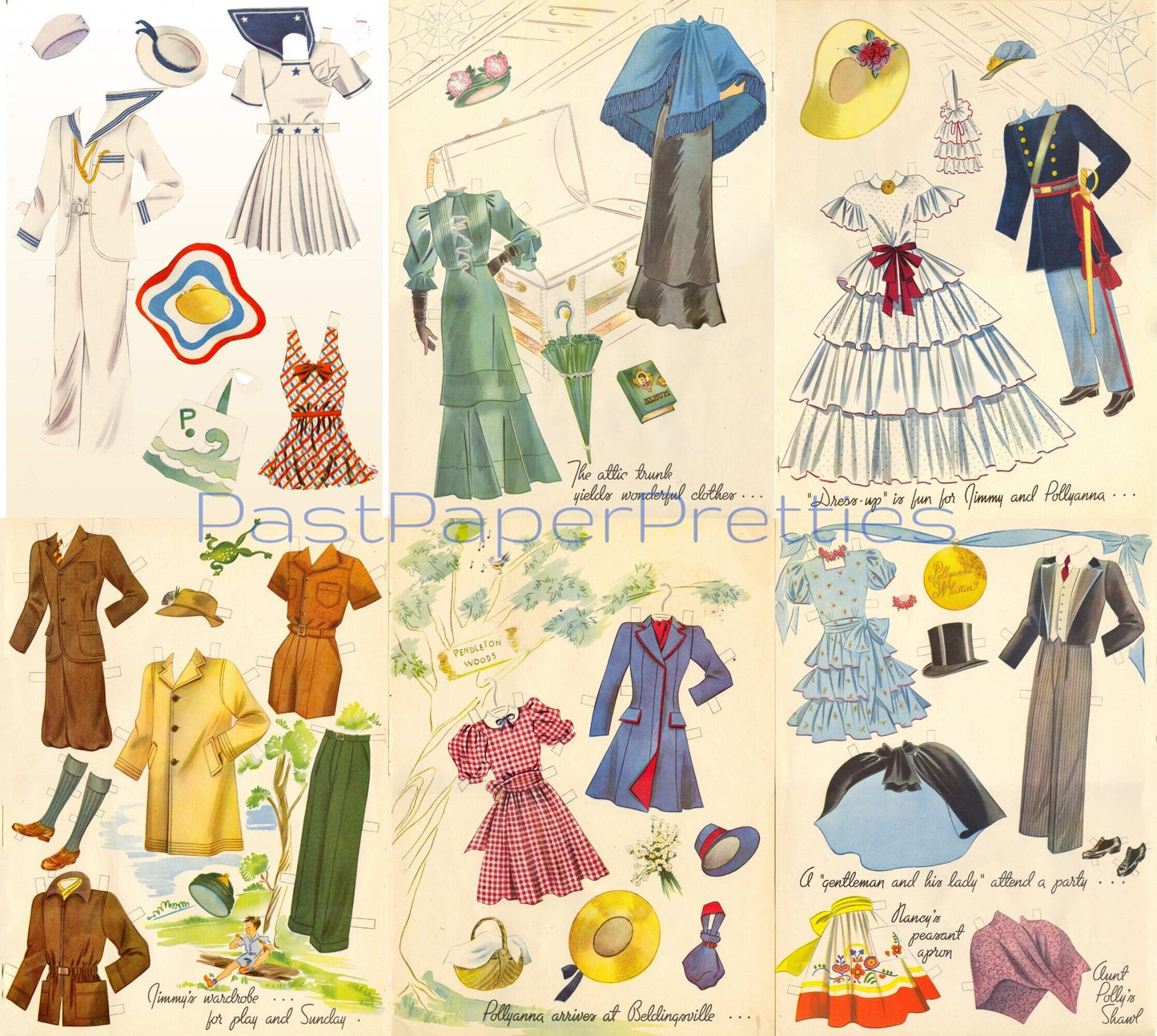 Vintage Paper Dolls Pollyanna Cut Out Dolls c. 1941 PDF Printable PDF Instant Digital Download Jimmy Bean Aunt Polly Clip Art