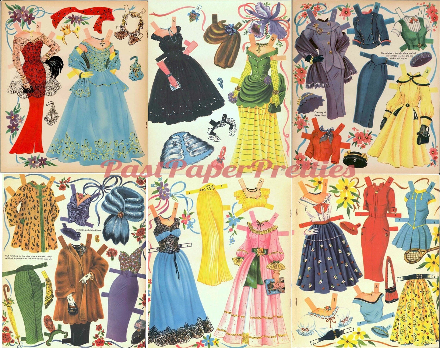 Vintage Romance Paper Dolls 1950s MCM Printable PDF Instant Digital Download 3 Pretty Romantic Girlfriend Dolls Fifties Fashions Clip Art