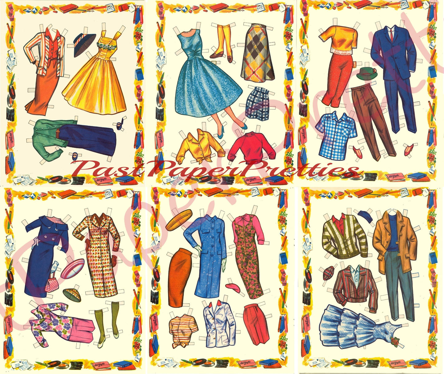 Vintage Paper Dolls After School Party Bandstand c. 1958 Printable PDF Instant Digital Download Teenager School Friends Party Dates Clip Art