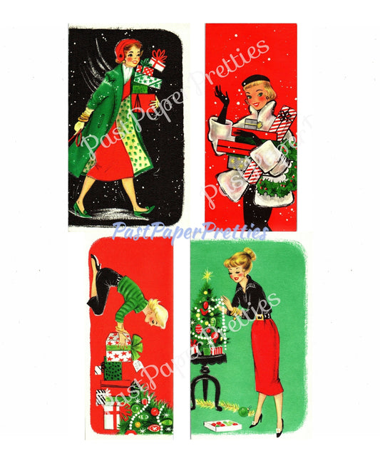 Vintage Printable Holiday Housewives Christmas Card Images Pretty Mid Century Ladies Retro Housewife PDF Instant Digital Download SET ONE