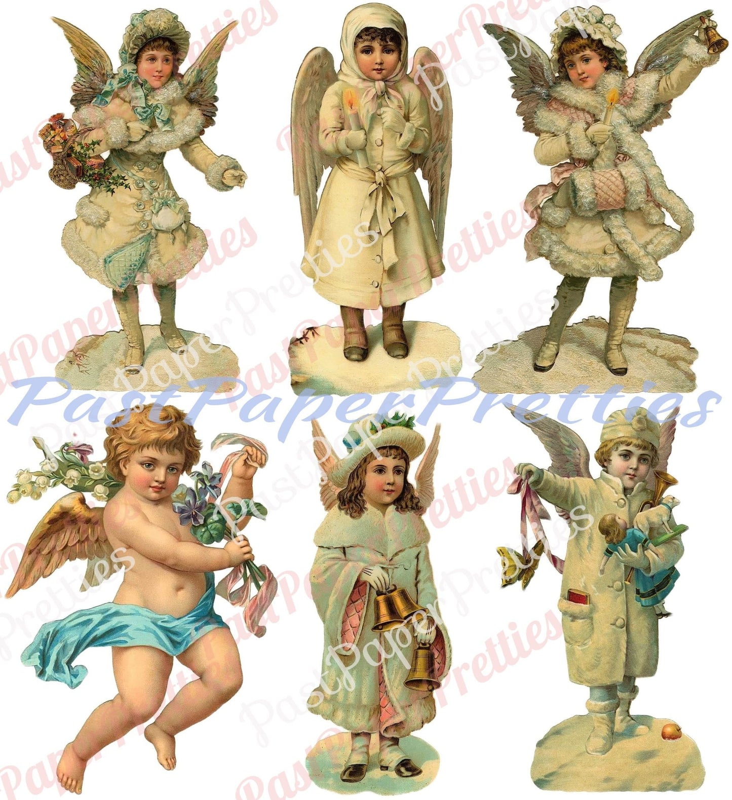 Vintage Antique Victorian Christmas Angel Children Printable Paper Scraps PDF Instant Digital Download 1910s Germany