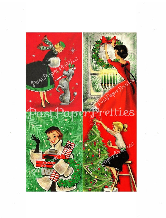 Vintage Printable Holiday Housewives Christmas Card Images Pretty Mid Century Ladies Retro Housewife PDF Instant Digital Download SET TWO