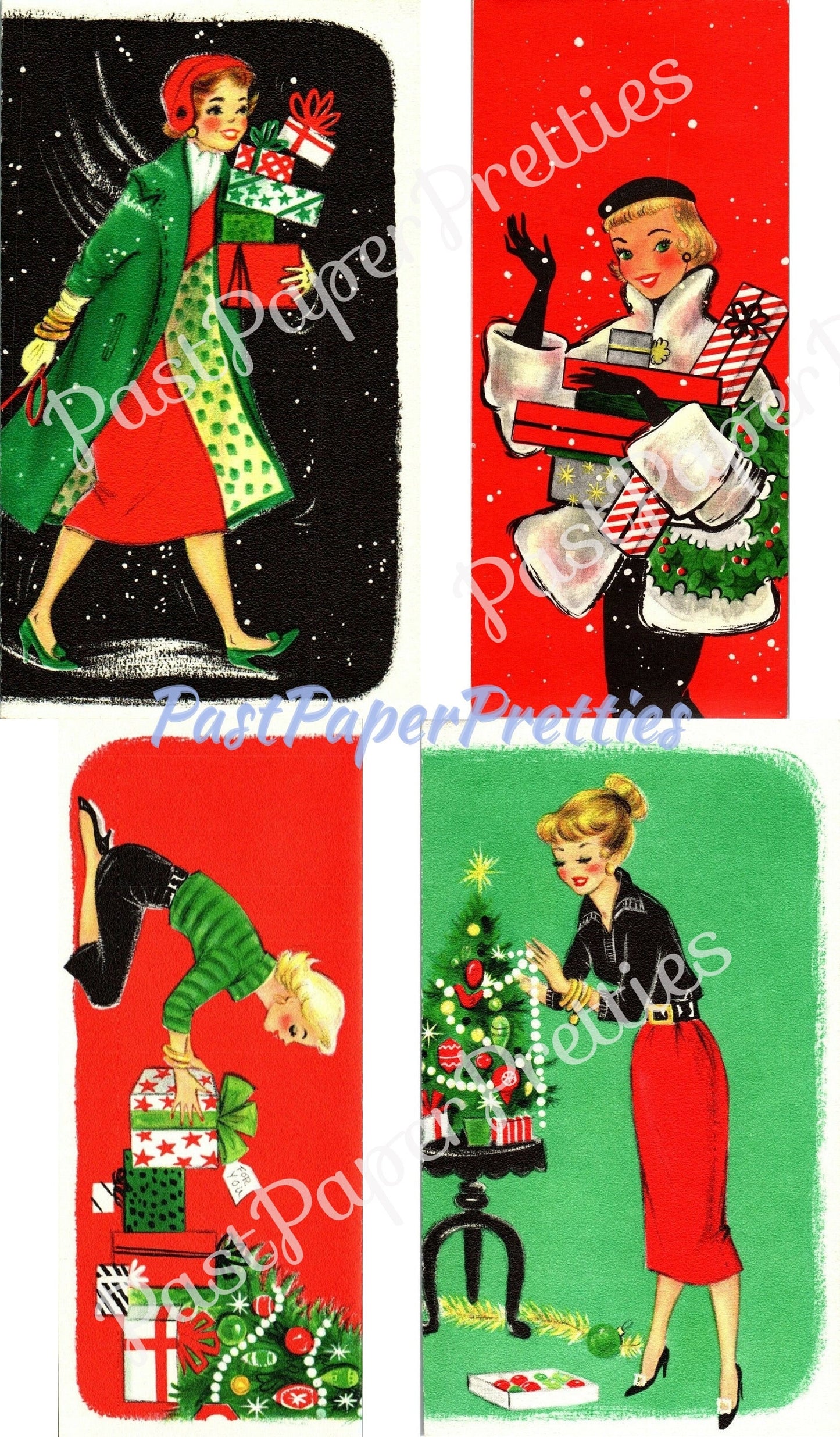 Vintage Printable Holiday Housewives Christmas Card Images Pretty Mid Century Ladies Retro Housewife PDF Instant Digital Download SET ONE