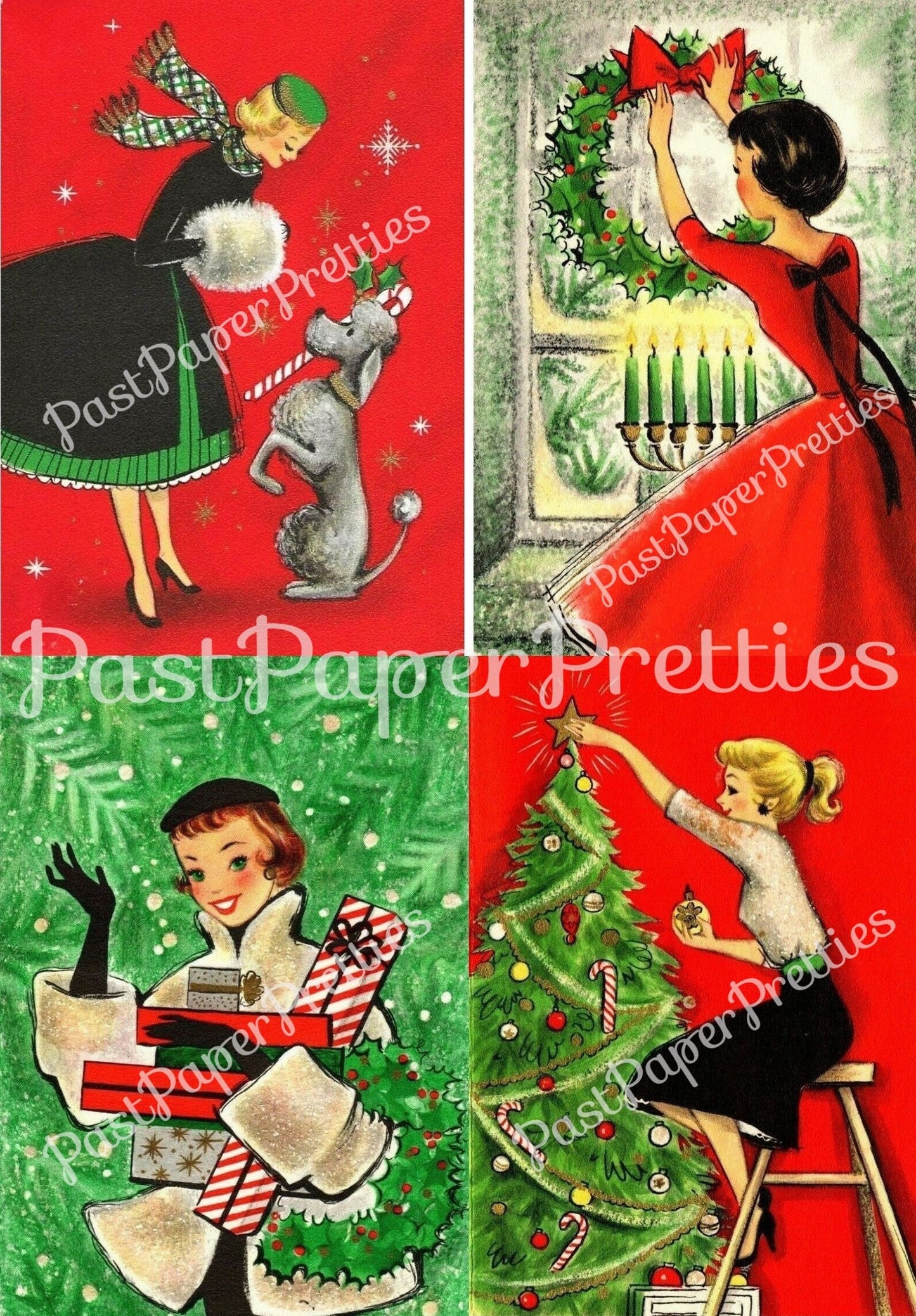 Vintage Printable Holiday Housewives Christmas Card Images Pretty Mid Century Ladies Retro Housewife PDF Instant Digital Download SET TWO