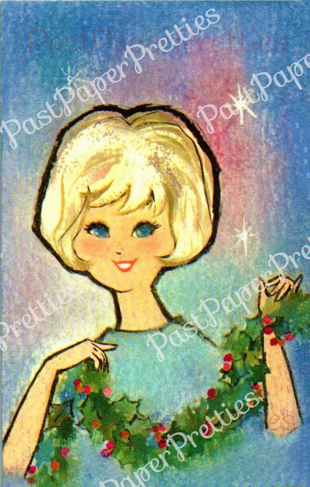 Vintage Printable Pretty Mid Century Mod Ladies Christmas Card Images PDF Instant Digital Download Retro '60s Holiday Housewives Set of FOUR