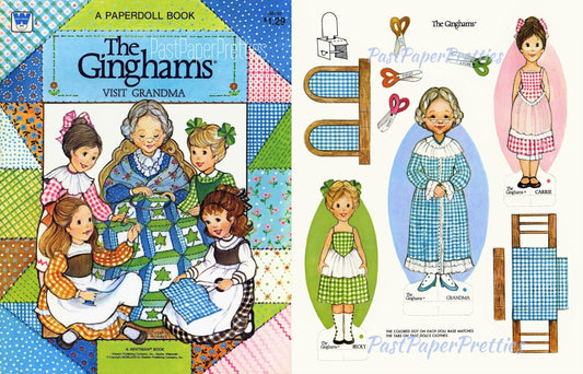 Vintage Paper Dolls The Ginghams Visit Grandma c. 1981 Printable PDF Instant Digital Download Cute Sunbonnet Sisters Prairie Girl Clip Art