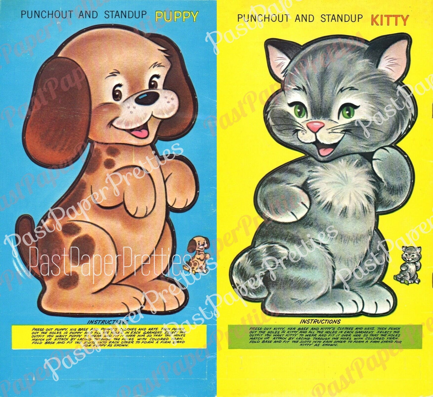 Vintage Paper Dolls Lace and Dress Puppy and Kitty Kitsch Cat Dog & Clothes Printable PDF Instant Digital Download 1975 Kitten Pup Clip Art