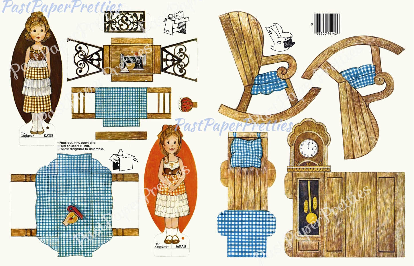 Vintage Paper Dolls The Ginghams Visit Grandma c. 1981 Printable PDF Instant Digital Download Cute Sunbonnet Sisters Prairie Girl Clip Art