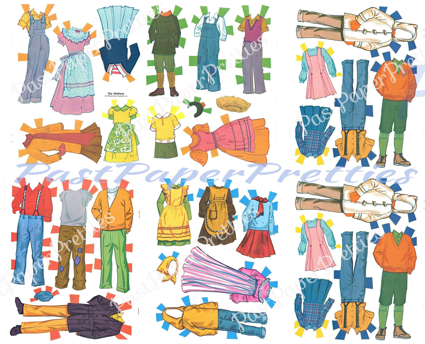 Vintage Paper Dolls Set The Waltons c. 1975 Printable PDF Instant Digital Download Retro 70s TV Show Family Clip Art