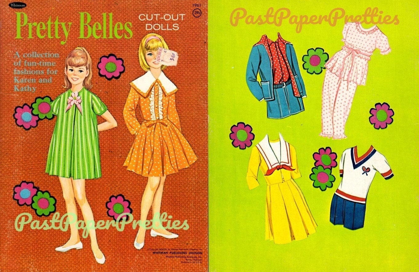 Vintage Paper Dolls Pretty Belles Cut-Outs Printable PDF Instant Digital Download 2 Cute Girls Friends Dolls and Sixties Fashions Clip Art