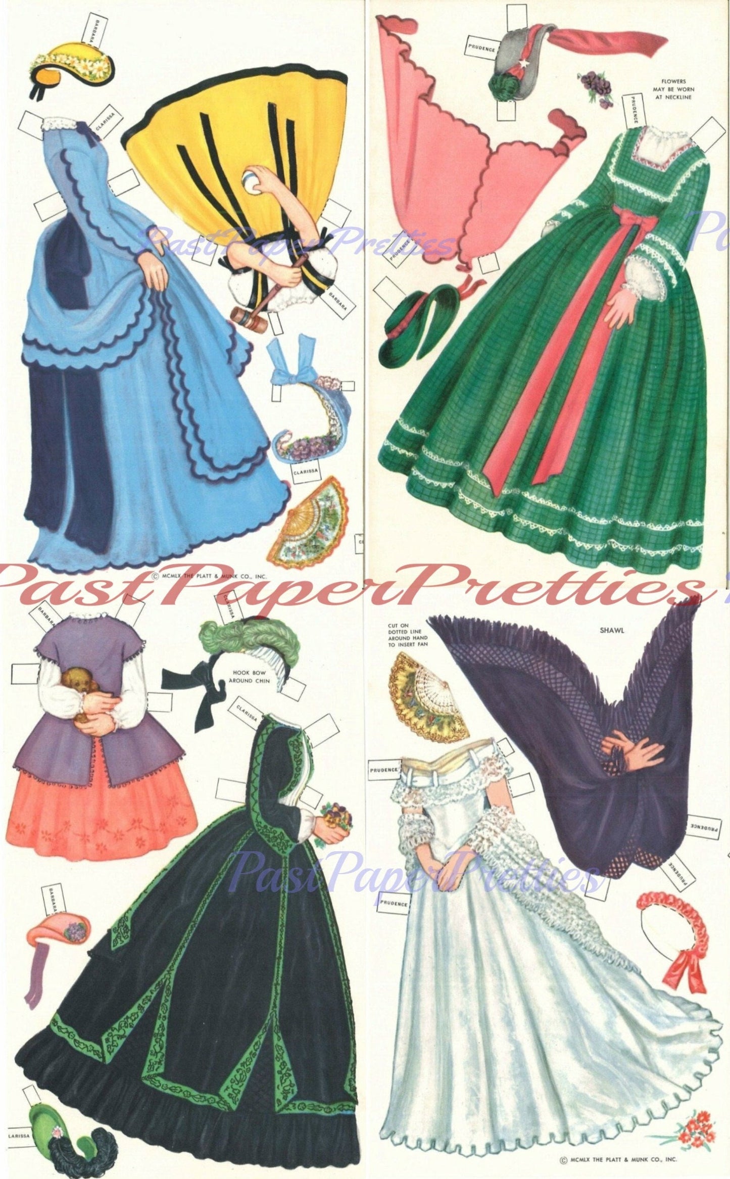 Vintage Paper Dolls Costume Dolls Belles of the Civil War Years c. 1960 PDF Printable Instant Digital Download 4 Cute Southern Dolls