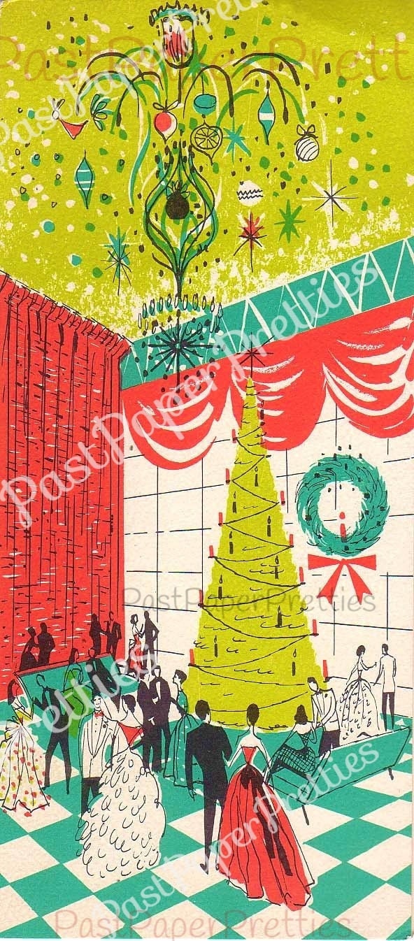 Vintage Printable Mid Century Fancy Grand Christmas Ball Party Card Image Instant Digital Download Kitsch Atomic Chartreuse Holiday Clip Art