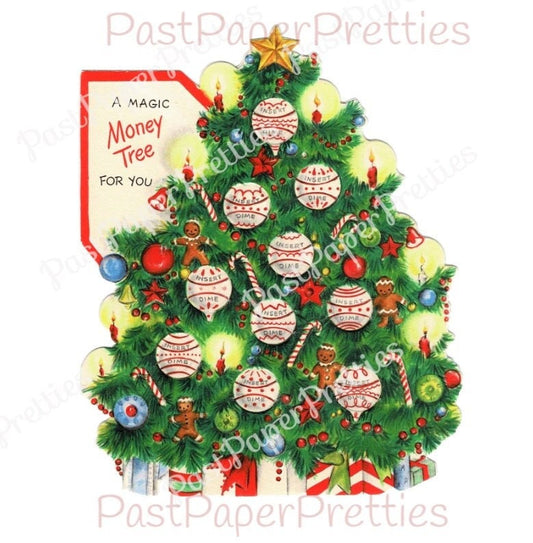 Vintage Printable Christmas Tree Coin Money Card Image Dime Holder PDF Instant Digital Download Merry Kitschmas 300 dpi JPEG PNG