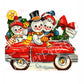 Vintage Printable Christmas Card Happy Retro Snowman Snow Family In Car Image c. 1940s Instant Digital Download Kitsch Holiday Clip Art