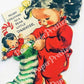 Vintage Printable Cute Little Christmas Girl Red Pajamas Stocking Card Image 1940s Instant Digital Download Kitsch Holiday Clip Art 300 dpi