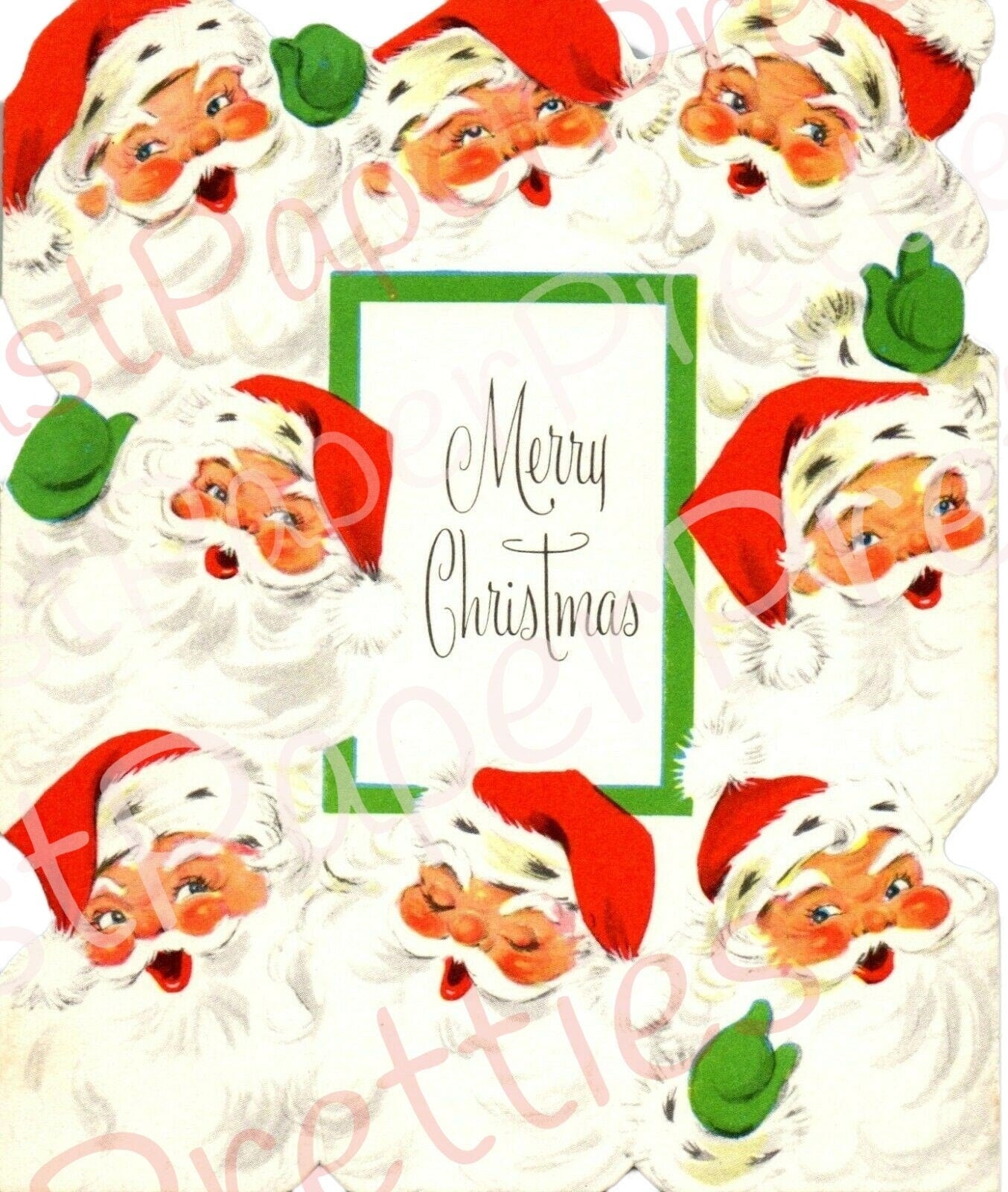 Vintage Printable Jolly Santa Faces Photo Frame Christmas Card Image Instant Digital Download Kitsch Santa Claus Clip Art PNG JPEG 300 dpi