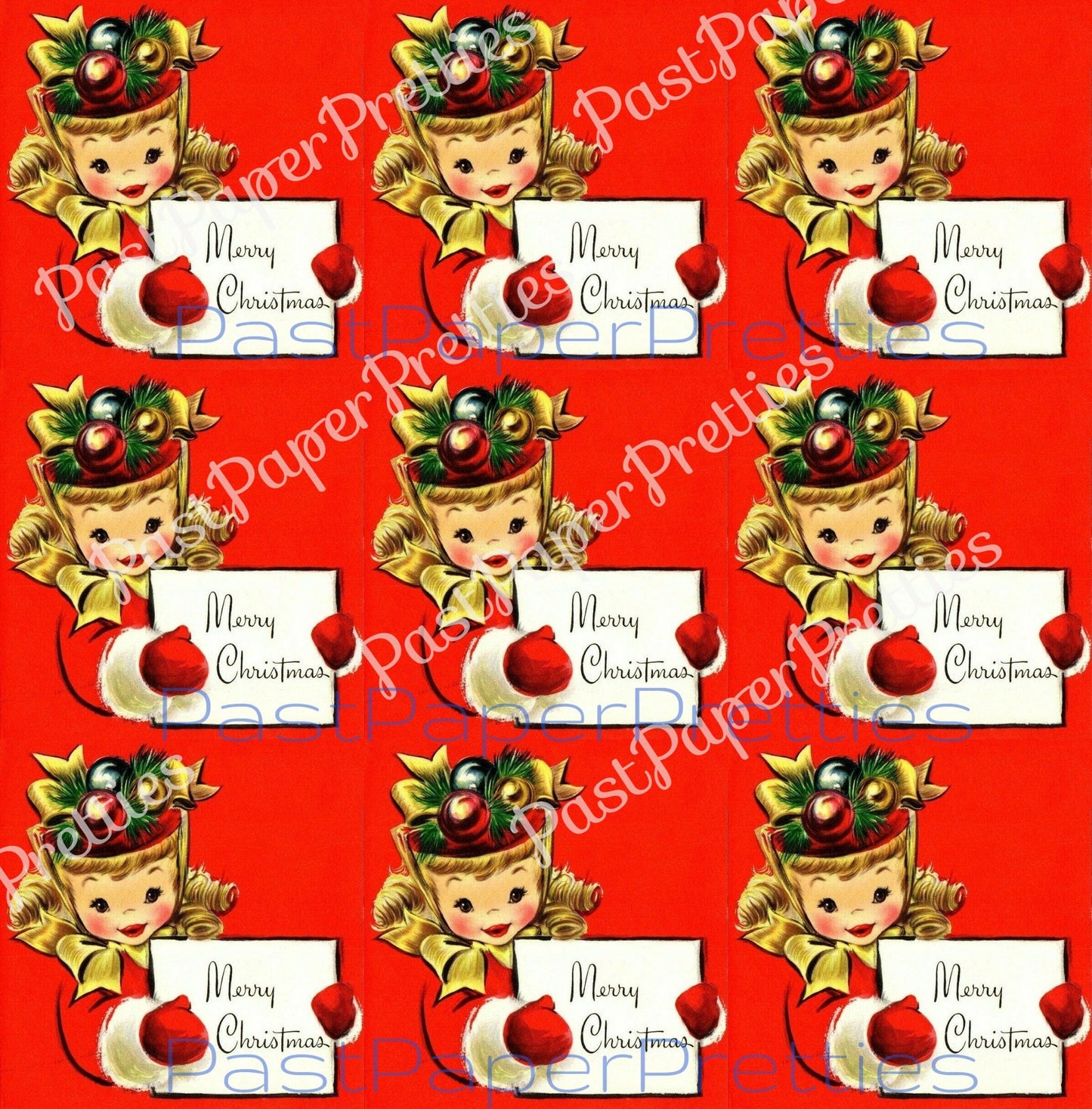 Vintage Printable Little Miss Merry Christmas Girl Fancy Hat Gift Tag Collage Card Image c. 1950 PDF Instant Digital Download 300 dpi