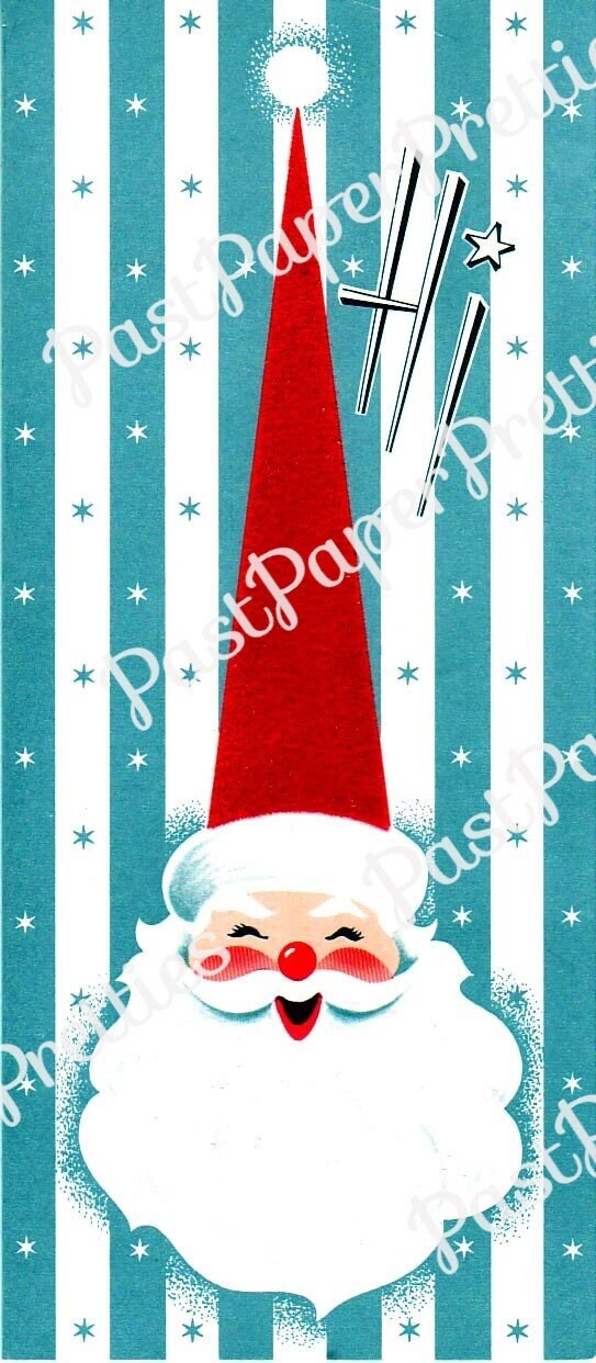 Vintage Printable Retro Slim Santas Christmas Card Images Mod Tall Hats PDF Instant Digital Download Mid Century Kitsch Kitschmas Clip Art